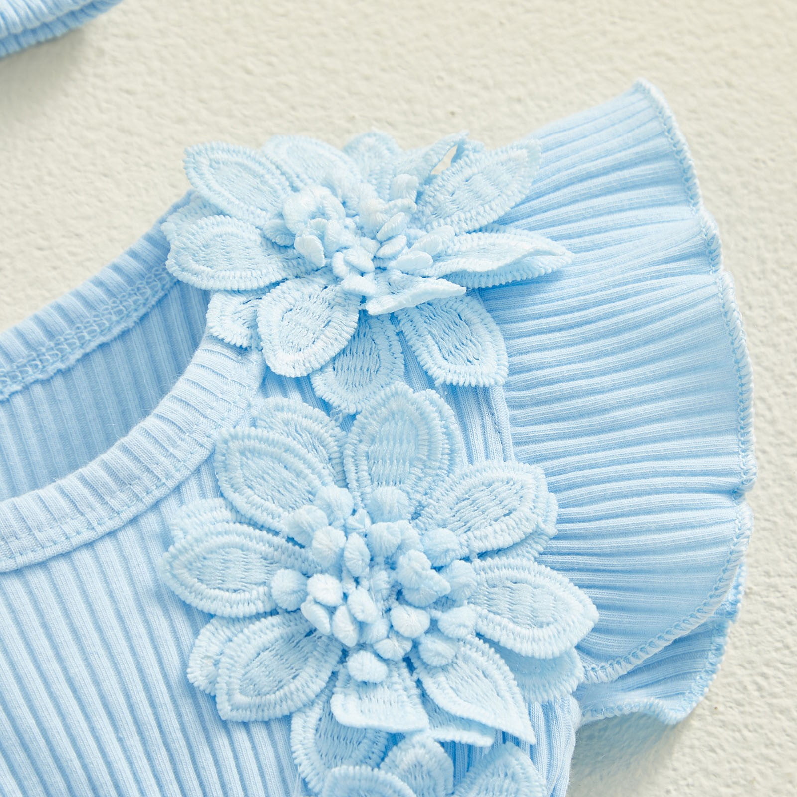 felwors Baby Girl Romper Dress Baby Dress Romper Flowers Lace Girl Spring Summer Clothes with Headband (0-3 Months, Blue)