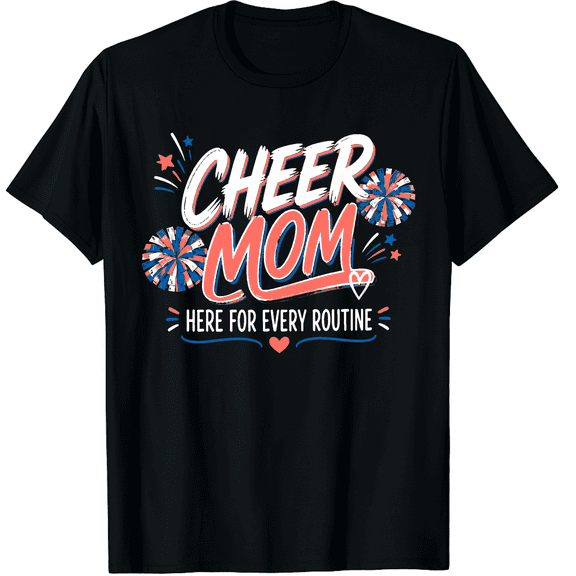KeHetSoft Women's Coral Pom Cheer Mom Cotton Graphic T-Shirt