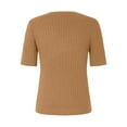 thumbnail image 5 of Women's Solid Color Sweater Short Sleeve V-Neck Pullover Soft Lightweight Knit Top for Everyday Casual Style Camel XXL, 5 of 6