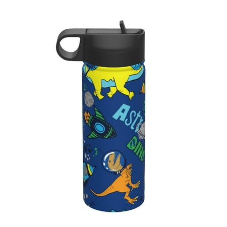 

Salouo Dinosaur In Space Pattern 18 oz Water Bottle With Straw Stainless Steel Sports Water Cup Flask Wide Mouth Travel Thermal Mug for Home Office Car