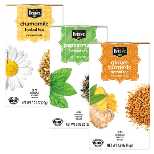 Benner Variety Herbal Tea Bags 60 Count Ginger Turmeric, Peppermint and Chamomile