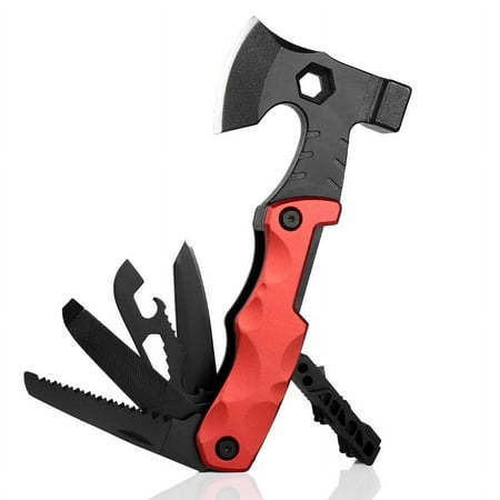 Multi-Functional Axe Hammer Camping Tool Portable Combo Knife Bit Set Outdoor Saw Perfect for Camping and Adventure (red)