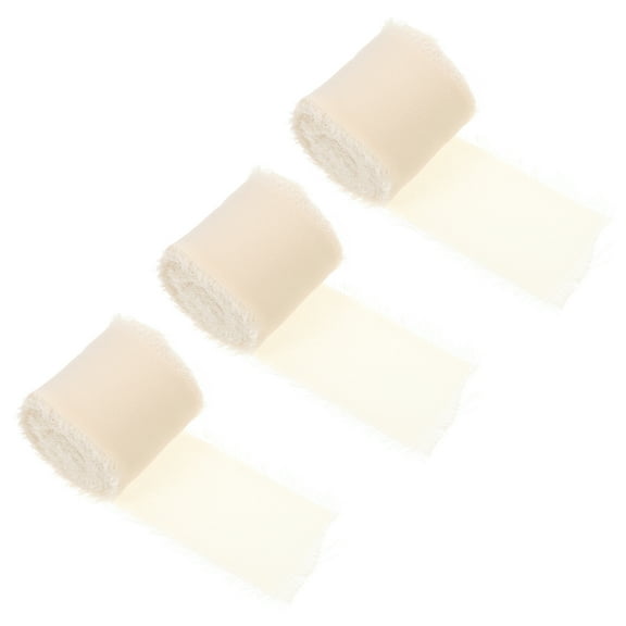 3 Rolls Chiffon- Ribbon Frayed Edges Fringe Ribbon Wedding Flowers Ribbon for Wedding Invitations Bouquets Gift Wrapping White
