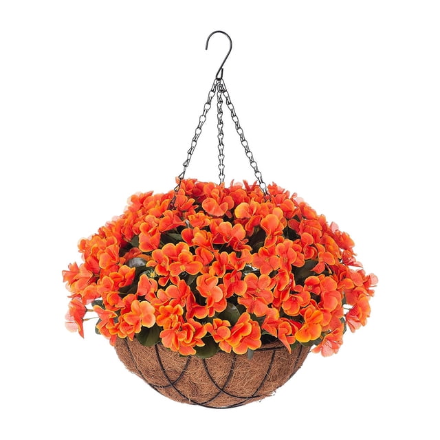 Wosthever Cestas de flores colgantes diseñadas para la decoración del jardín del hogar Cestas de flores de orquídeas de seda artificial Flores artificiales naranja 65cm