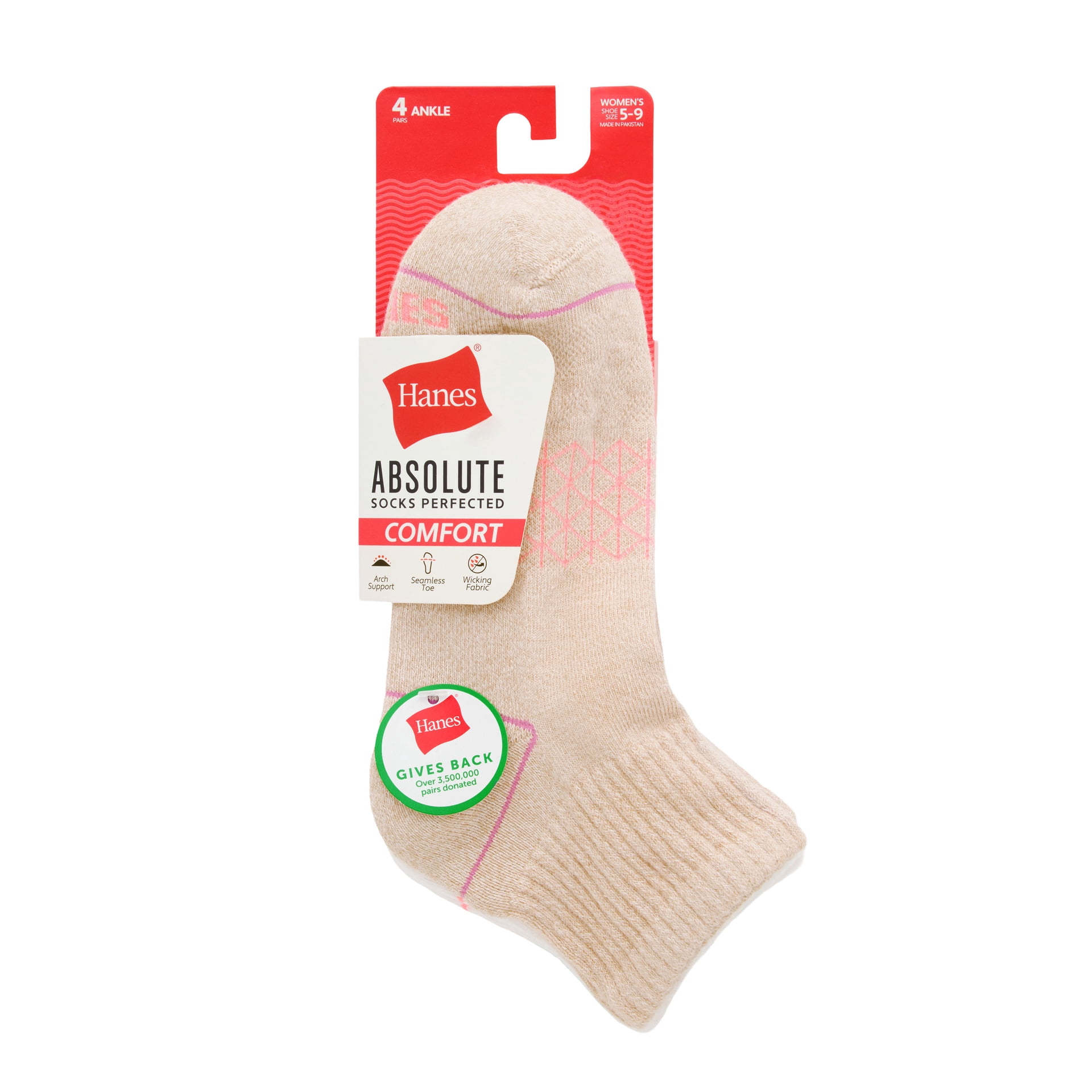 Hanes Women's Absolute Comfort Ankle Socks, 4-Pack, Size 5-9