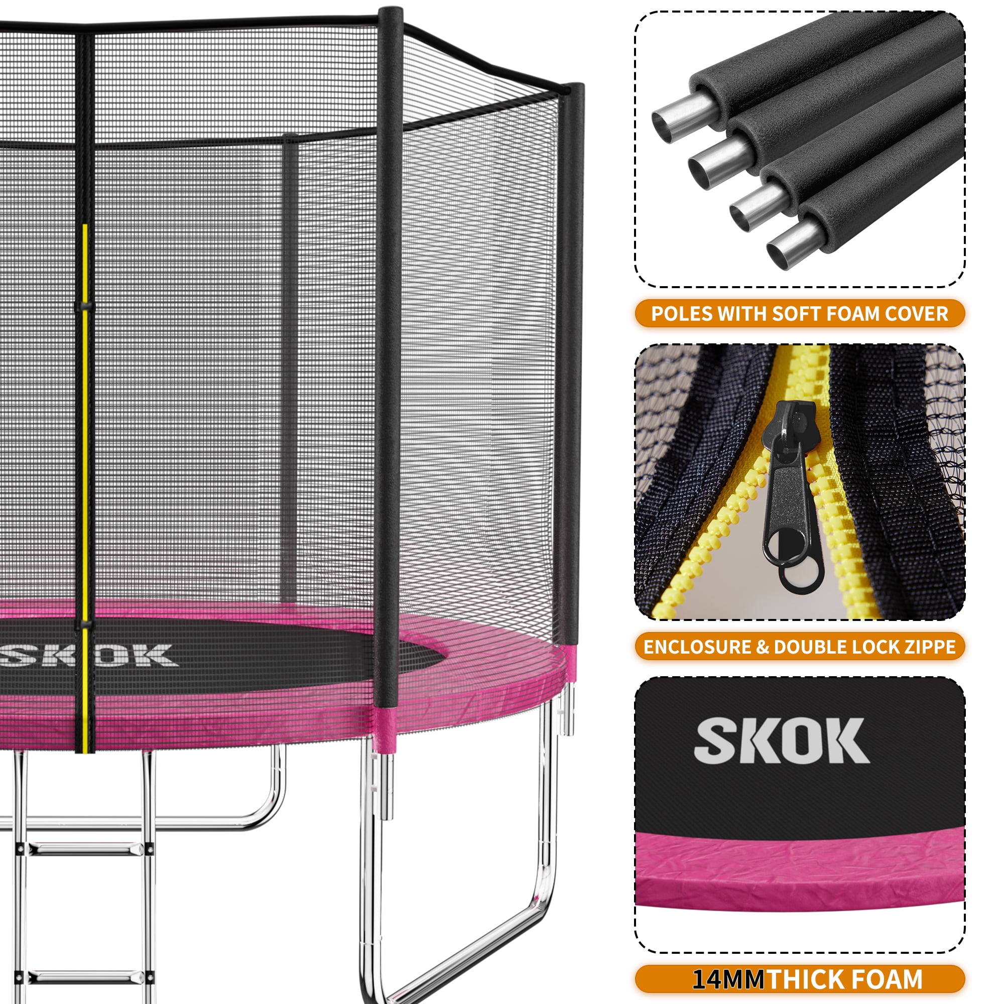 SKOK 8FT Pink Trampoline with 400LBS Capacity, Ladder, Waterproof, Heavy Duty for Outdoor & Indoor