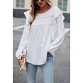 thumbnail image 4 of Solid Round Neck Ruffle Shoulder Crochet Detail Blouse for Women White Large, 4 of 5
