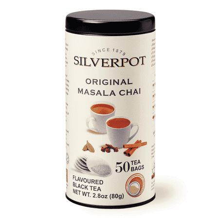 Silverpot Masala Chai Tea Bags, 50 Count, Indian Masala Chai Tea, Assam Milk Tea with Cloves, Cardamom, Cinnamon, Caffeinated, 100% Natural