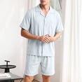 thumbnail image 2 of BELTNOV Men's 2 Piece Pajamas Set Casual Short Sleeve Button Down T-Shirt and Pants with Pocket Pjs Set Blue, 2 of 5