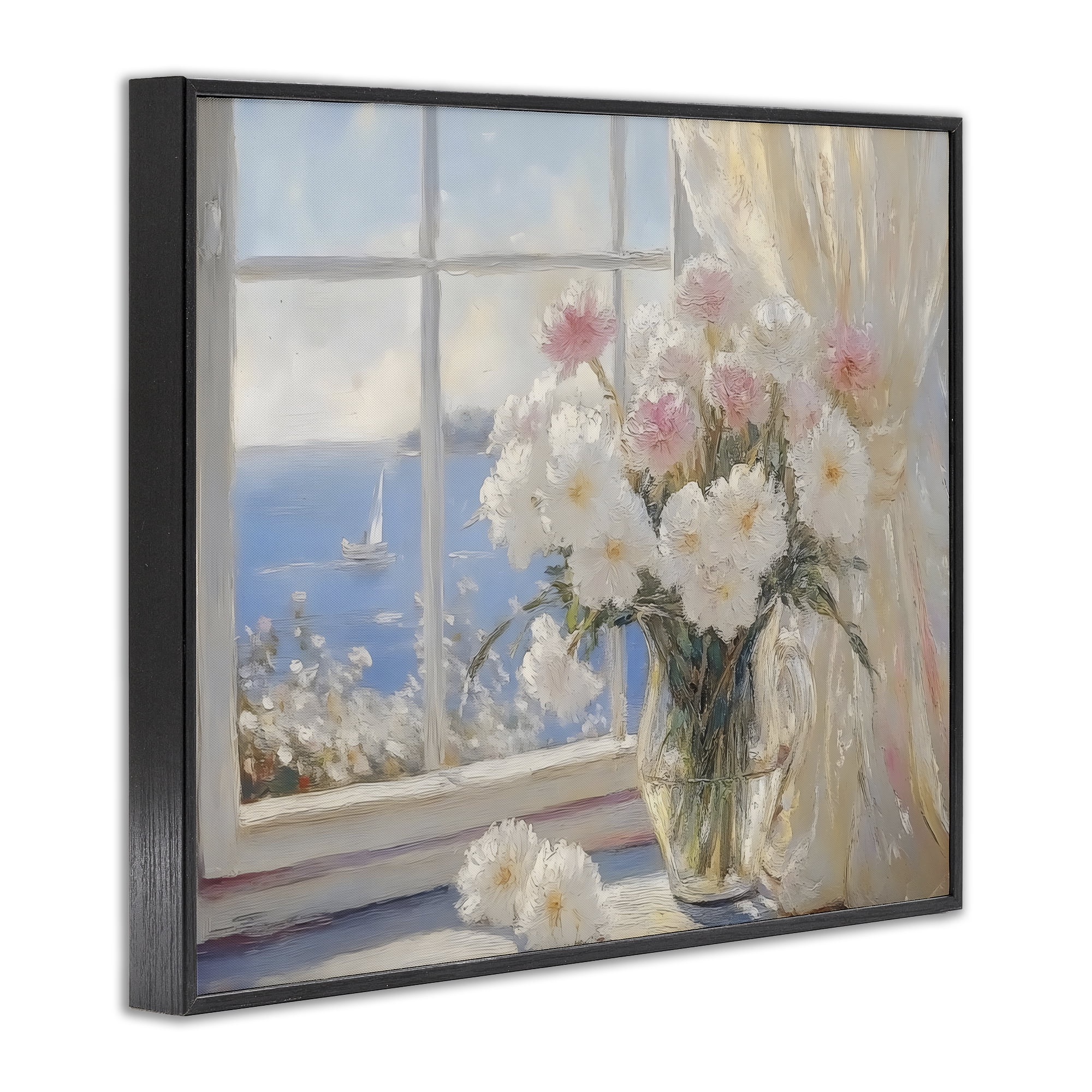 Stupell Industries Coastal View Floral Window Bouquet Black Framed Giclee Art, design by LSR Design Studio
