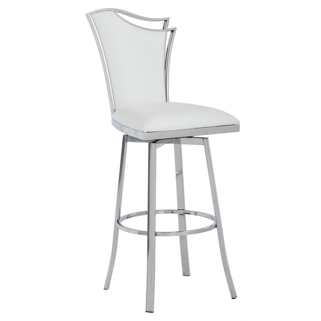 Chintaly Imports Tabouret de Bar Pivotant à Cadre en Acier Inoxydable de 43.7" en Blanc
