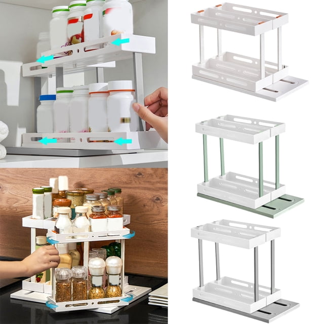 Werulen Clearance Under $5 ! Under Sink Organizers and Storage, 2 Tier Rotating Pull Out Cabinet Organizer, Multi Functional Sliding Cabinet Organizers for Bathroom Kitchen Countertop Narrow Space