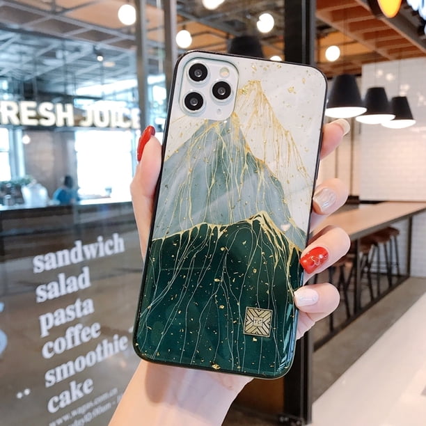 Funda de teléfono de lámina dorada de lujo para iPhone 11 12 13 14 mini Pro Max XS X XR 7 8 SE 2020, funda a prueba de golpes con hojas de árbol Tan Jianjun unisex