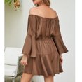thumbnail image 4 of Mono acampanado con hombros descubiertos, color marrón, para mujer, con escote ajustable y cintura con lazo, para fiestas y citas, talla M, 4 of 6
