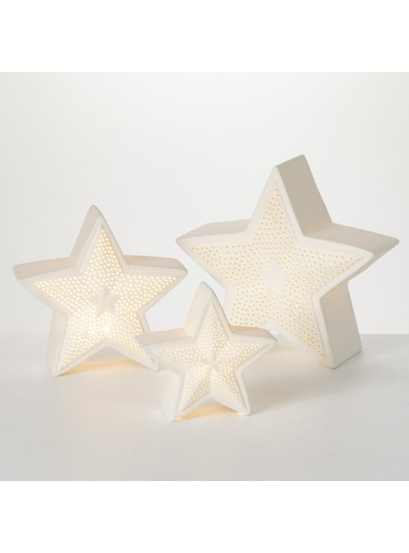 Sullivans Illuminated Ceramic Stars White 9.5"H Ceramic Set of 3