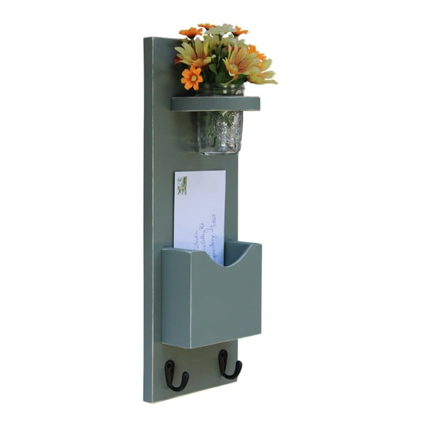 Tall Mail Organizer with Key Hooks & Mason Jar