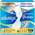 thumbnail image 2 of (2 pack) Always Infinity Feminine Pads for Women, Size 1 Regular, with Wings, Unscented, 108 Count, 2 of 13