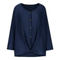 thumbnail image 4 of Dazajoo Women's Plus Size Cotton Linen Blouses Summer Cross-over Hem V Neck Tunic Tops Fashion Solid Color Long Sleeve Tee Shirts for Women 2024,Navy,L, 4 of 6