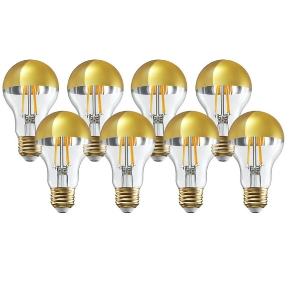 8 Pack A19 LED Dimmable Light Bulb, 4.5W(40W Eqv.), Anti Glare Half Chrome Bulbs, Gold Dipped E26 Base, 2700K Soft White