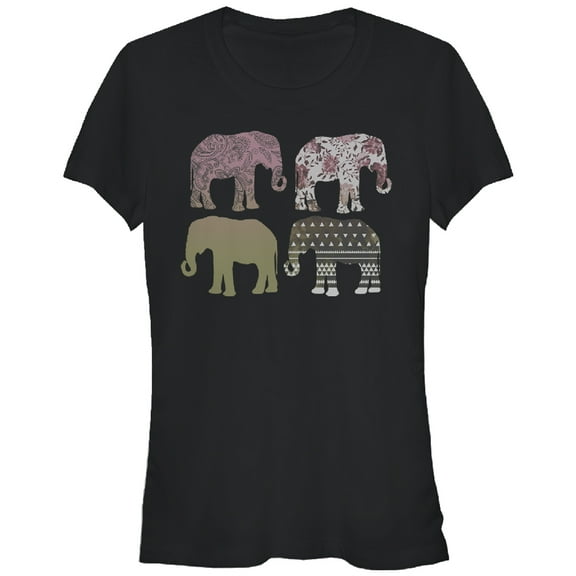 Junior's Lost Gods Elephant Pattern Parade  Graphic Tee Black 2X Large