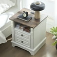 thumbnail image 6 of BOSHIRO Farmhouse Side Table with Charging Station, 2 Drawer Nightstand for Bedroom, Carved Design, Antique White, 6 of 7