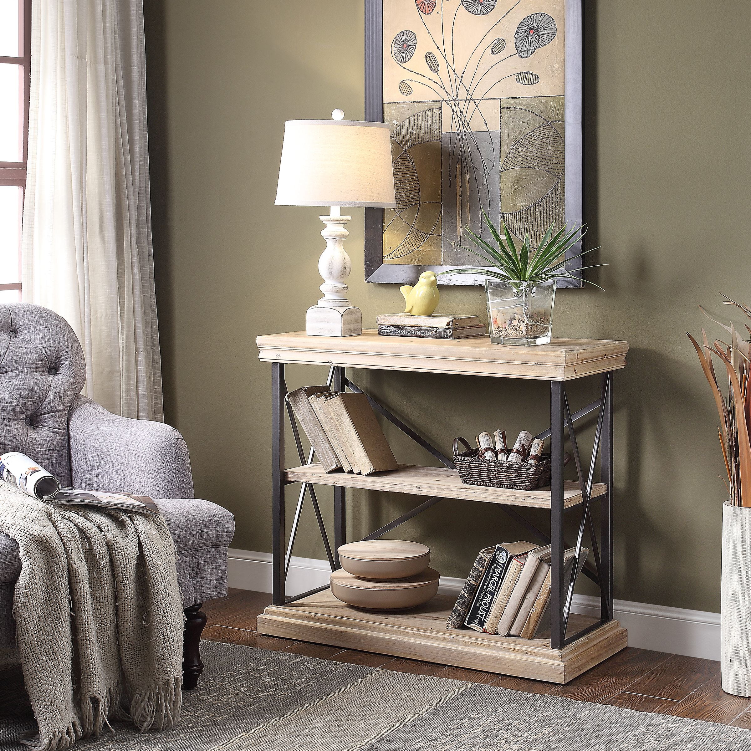 Gwen Open Back Shelf, Natural and Black - Walmart.com - Walmart.com