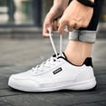 thumbnail image 3 of Men's White Low-Top Sneakers - Suitable for Casual,, Gym, All-Season Wear - All-Terrain Traction Lace-Up Sneakers ，Upper & Non-Slip PVC Sole, Soft Cushioned Comfortable Round Toe Low-Top Skate Shoes, 3 of 9