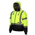 thumbnail image 1 of Pioneer High Visibility Safety Bomber Jacket for Rain, Hi Vis, Waterproof, Reflective, ANSI Class 3, Work Rain Gear Security Coat, Detachable Hood for Men, Yellow/Black, V1130460U-XL, 1 of 4