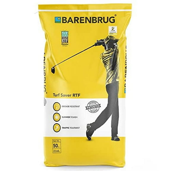 Barenbrug Turf Saver RTF Grass Seed w/Yellow Jacket Coating- Less Water Self-Repairing Tall Fescue Turf for Use on Sports Field, Golf Courses, Parks, Lawns, and Yard (50 LB Bag)