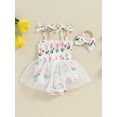thumbnail image 2 of Bagilaanoe Newborn Baby Girl Summer Rompers Dress Print Sleeveless Bodysuits + Headband 3M 6M 12M 18M Infant Tulle Patchwork A-line Dresses, 2 of 7