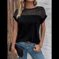 thumbnail image 4 of Blusa de Mujer con Cuello Redondo, Corta, Encaje Calado, para Salir A Trabajar Negro S, 4 of 7