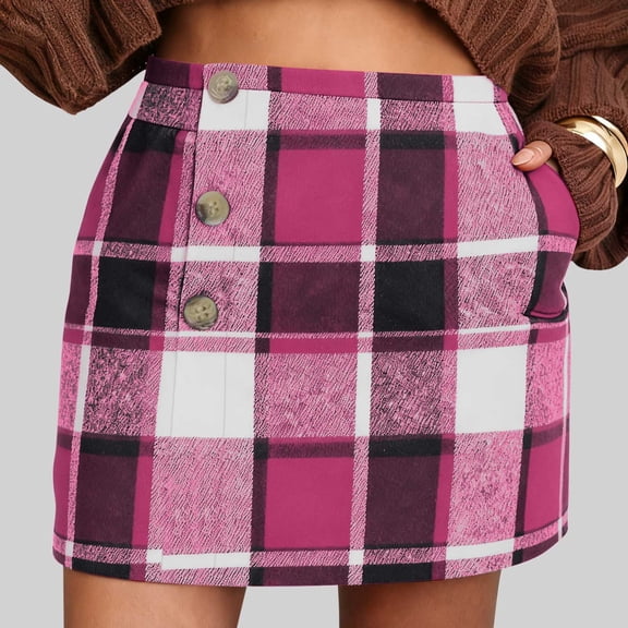OSFVNOXV Womens Plaid Skirts Trendy Vintage High Waisted Kilt Skirts Y2K Casual A-Line Short Mini Skirts for Office with Pockets