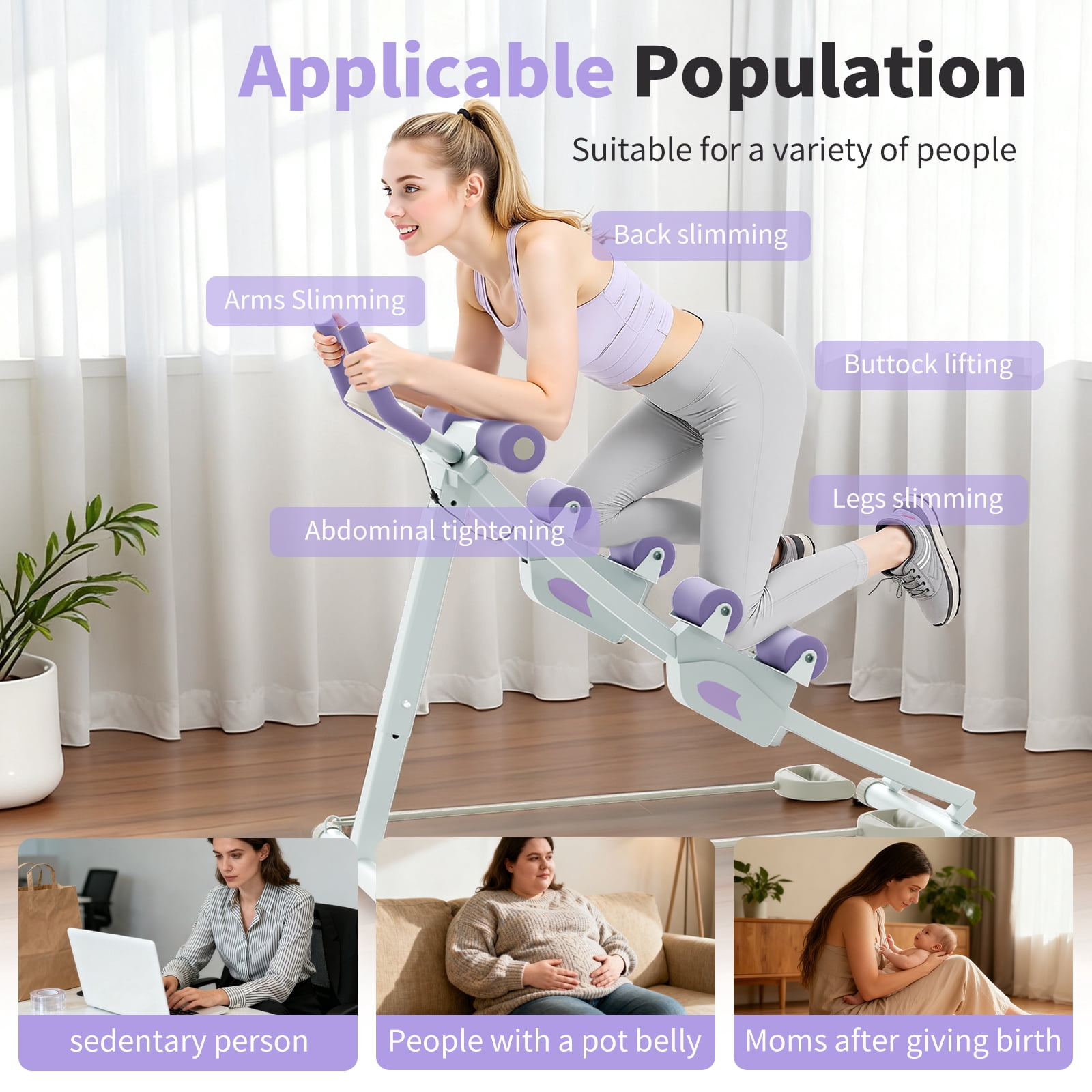 Foldable Ab Machine, 440lb Capacity Home Gym Fitness Ab Trainer Dual-track for Effective Core Workouts, Ab Cruncher Fitness Trainer