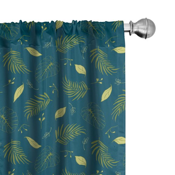 Ambesonne Tropical Curtains, Hawaiian Palm Leaves Art, Pair of 28"x95", Dark Teal Lime Green