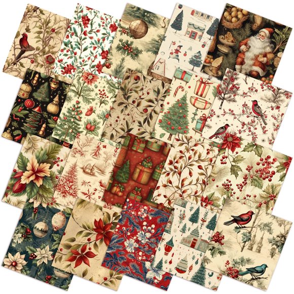 Paquetes de tela FuWeave Vintage Christmas de 25,4 x 25,4 cm, 60 unidades