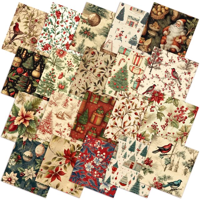 Paquetes de tela FuWeave Vintage Christmas de 25,4 x 25,4 cm, 60 unidades