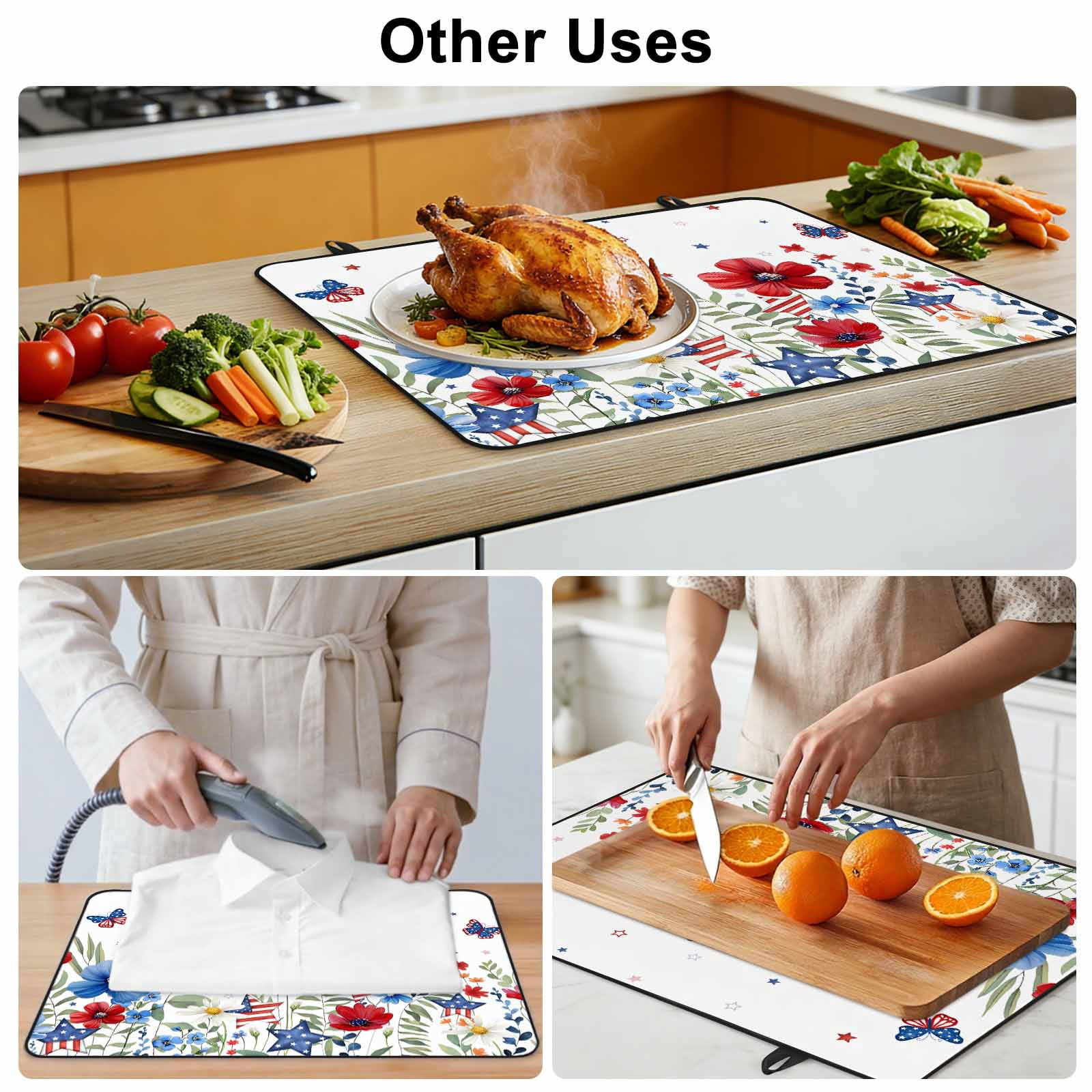 Blue Red Spring Floral Stove Top Cover for Electric Stove, Heat-proof & Non Slip Glass Top Stove Cover Protector, Pastoral Flowers Butterflies Watercolor Kitchen Flat Cooktop Rubber Mat 24x21 Inches