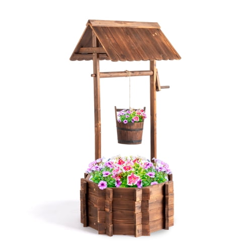 Zimtown Wooden Flowerpot Outdoor Reinforced And Anticorrosive Wooden Wishing Well Flowerpot