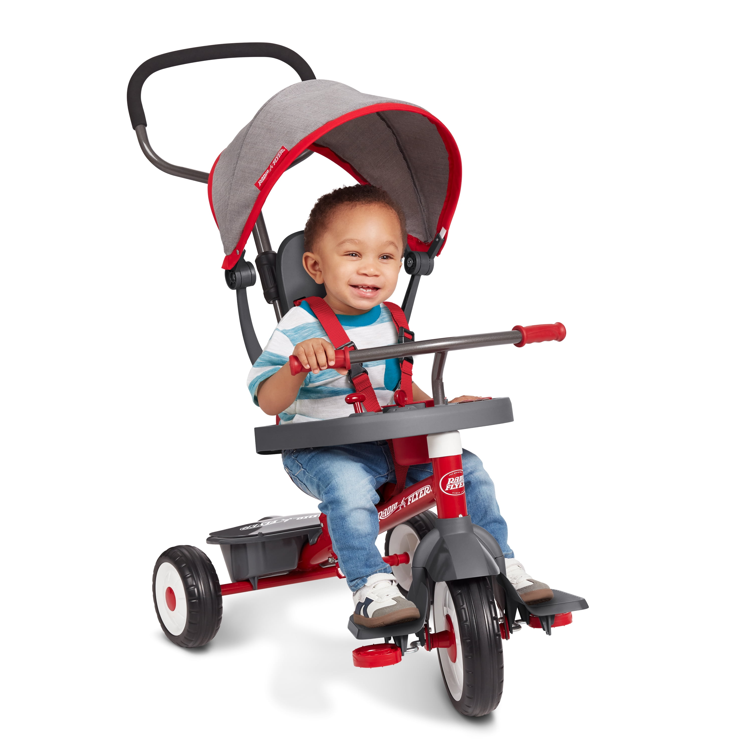 Radio Flyer, 4-in-1 Stroll 'N Trike with Activity Tray, Red & Gray, Convertible Tricycle - 2