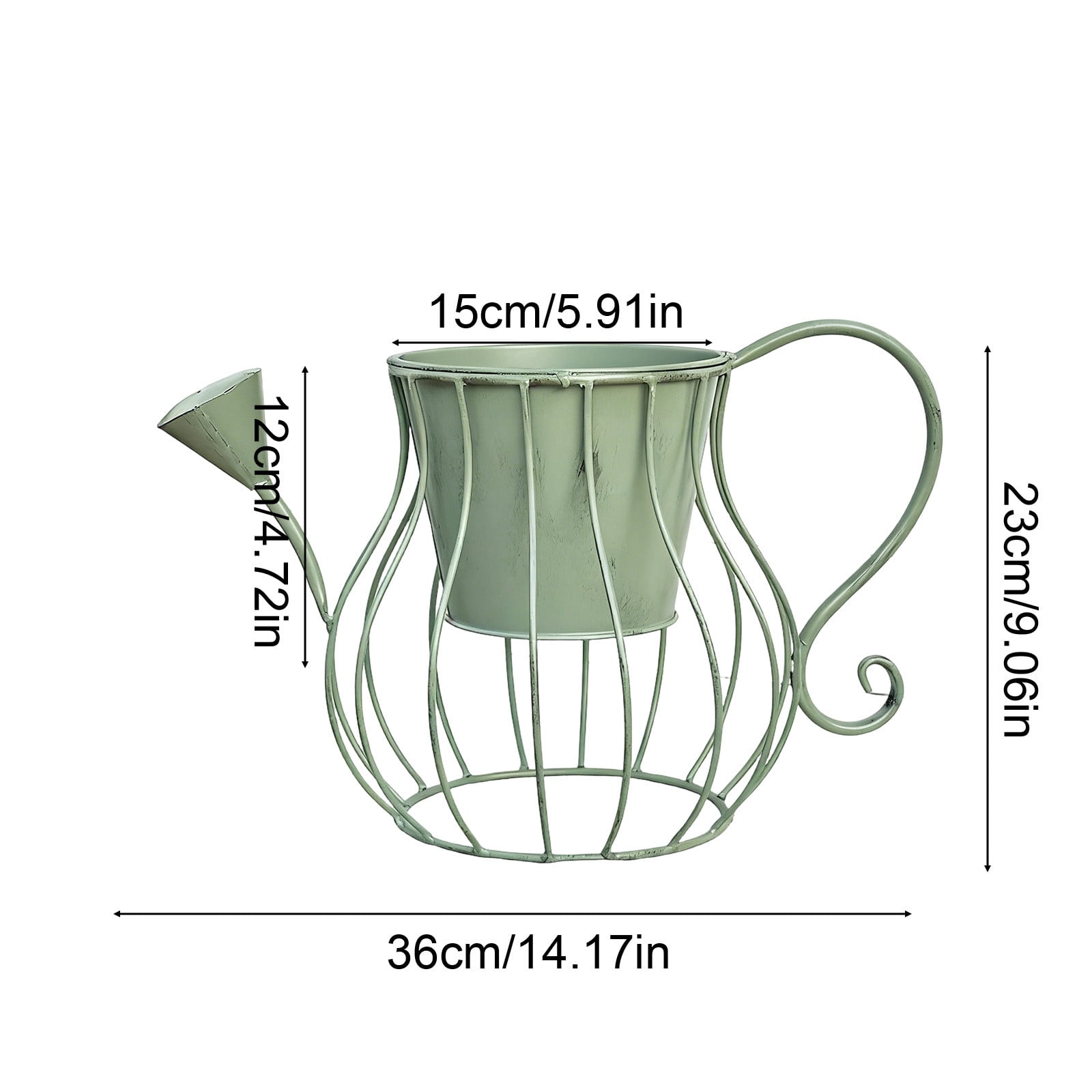 Oioii Wrought Iron Watering Can Shape Flower Pot, Decorative Planter for Garden, Balcony and Patio, Vintage Style Ornament for Potted Plants and Outdoor Home Decoration,Green