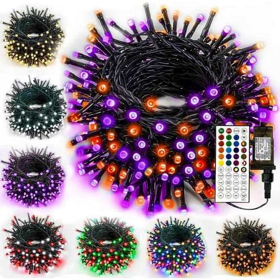 Foraging dimple 2pc Color Changing Halloween Lights, Christmas Decoration Lights with Remote & Timer, 66 FT 200 LED RGB Twinkle Fairy String Light Waterproof for Indoor Outdoor Fall Xmas Tree Decor