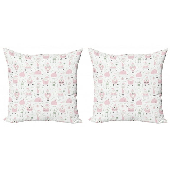 Ambesonne Christmas Throw Pillow Cover 2 Pack, Santa Clauses Patterns, 18", Rose Pale Sage Green