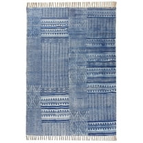 Casavani Indian Natural Blue Cotton Dhurrie Geometric Area Carpet 2.6x4 Feet