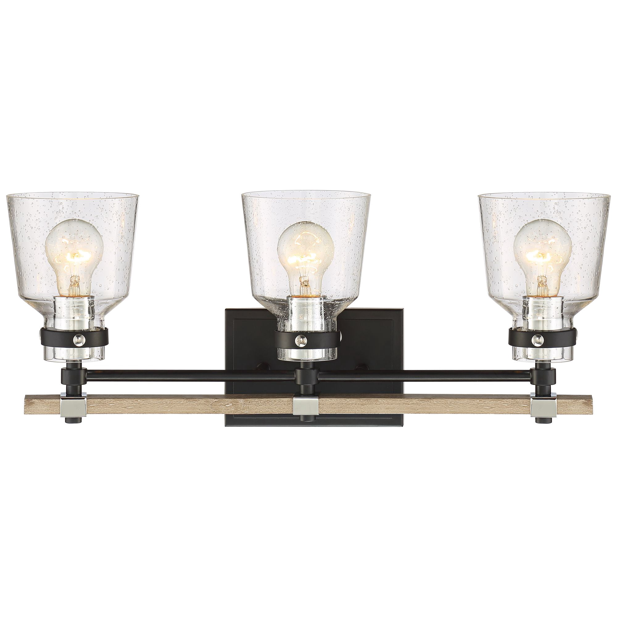 Possini Euro Design Broadway Modern Industrial Wall Light Black Faux Wood Hardwire 23" 3-Light Fixture Clear Seedy Glass for Bedroom Bathroom Vanity