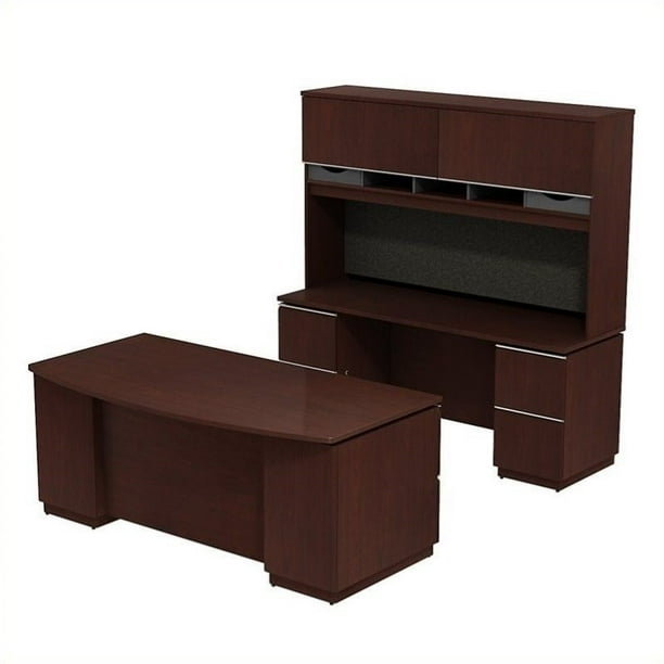 Bush Bbf Milano2 72 Desk With Credenza And Hutch In Harvest Cherry Walmart Com Walmart Com