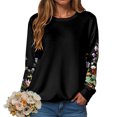 thumbnail image 5 of larppty Women Crewneck Flower Print Long Sleeve Sweatshirts Floral Graphic Tops Casual Loose Fit Pullover Shirts (Black, L), 5 of 9