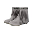 thumbnail image 5 of Viluyesy Mid Calf Boots for Womens, Pointed Toe Trendy Tassel Chunky Heels Fall Winter Suede Boots Gray, 5 of 8