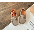 thumbnail image 2 of QHFBli Toddler Boys Girls Loafer Shoes Soft Suede Leather Slip On Moccasin Flat Boat Dress Shoes School Daily Walking Shoes Khaki 2.5-3 Years, 2 of 5
