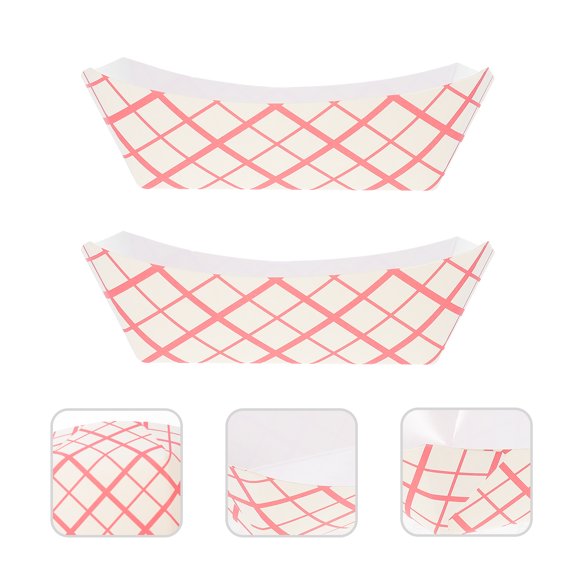 Omeite Free Folding Boat Box Red Grid Party Food Tray Snack Packaging Paper Box (1LB 50pcs)