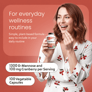 D-Mannose 1,300 mg with Cranberry Extract Fast-Acting, Flush Impurities, Urinary Tract Health- 100 Veggie Capsules